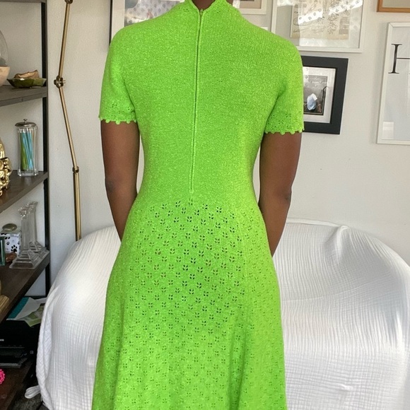 VTG 70s Rare Mod Neon Dress XS/S/M 50s 60s Designer Grn Mad Max Hippie - Picture 5 of 8